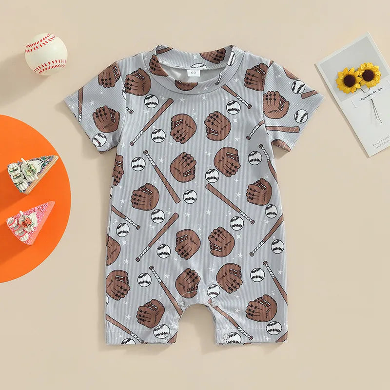 Baby Boy Baseball Print Romper