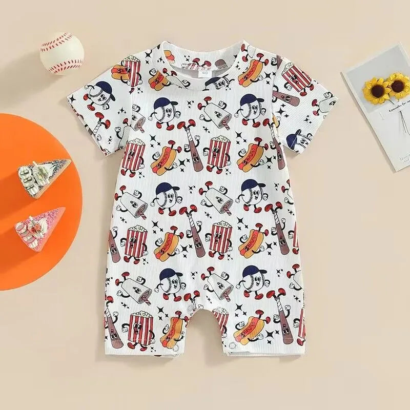 Baby Boy Baseball Print Romper