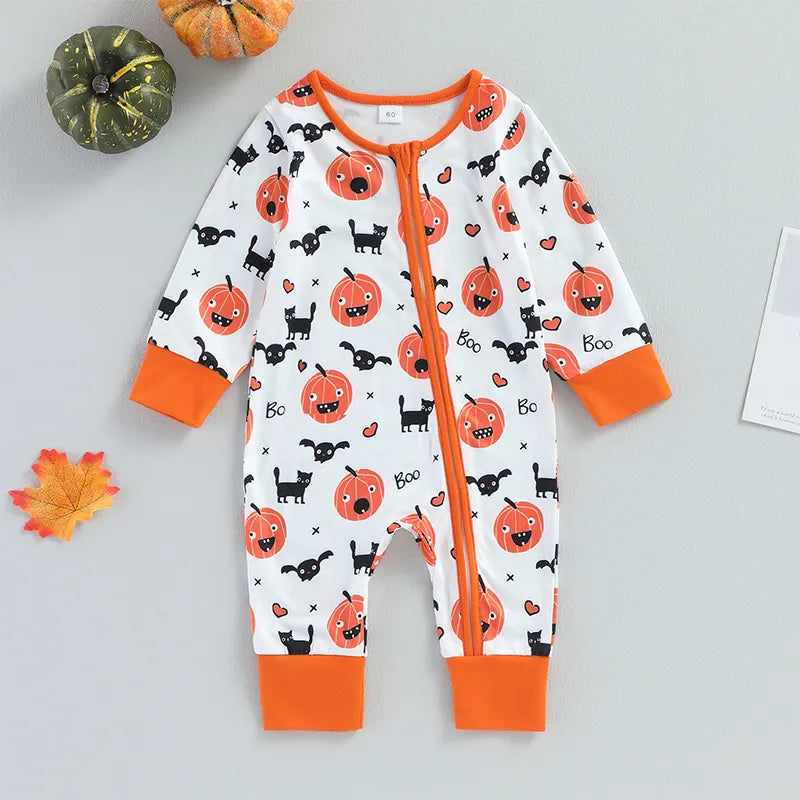 Baby Halloween Pumpkin Print Rompers