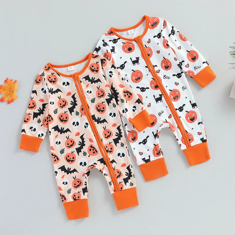 Baby Halloween Pumpkin Print Rompers