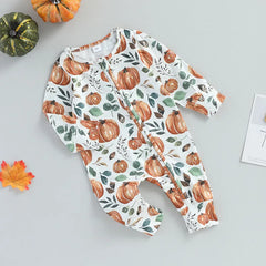 Baby Halloween Pumpkin Print Rompers