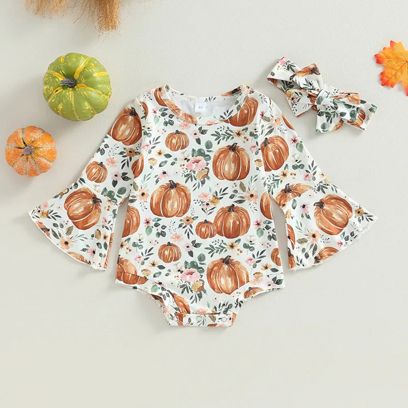 Baby Halloween Pumpkin Print Rompers