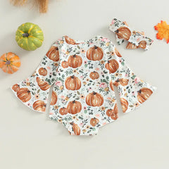 Baby Halloween Pumpkin Print Rompers