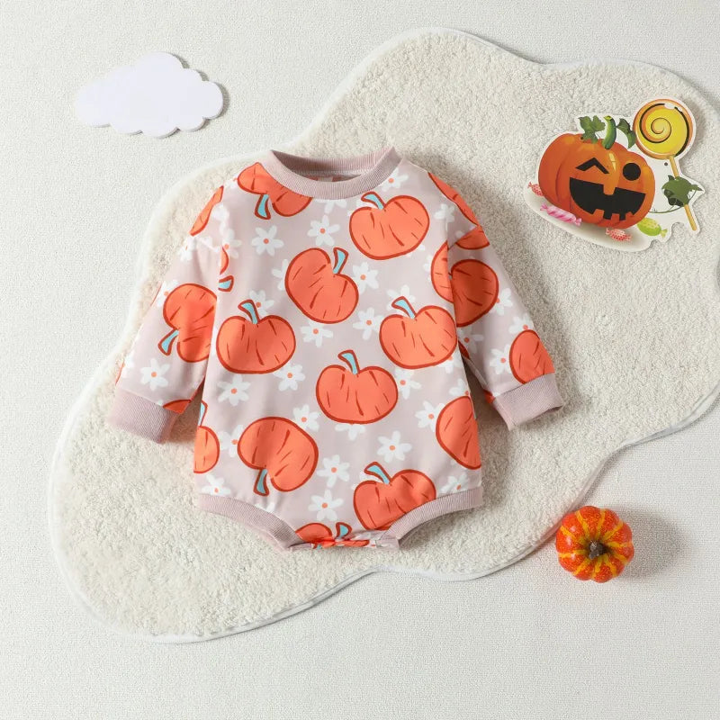 Baby Halloween Pumpkin Print Rompers