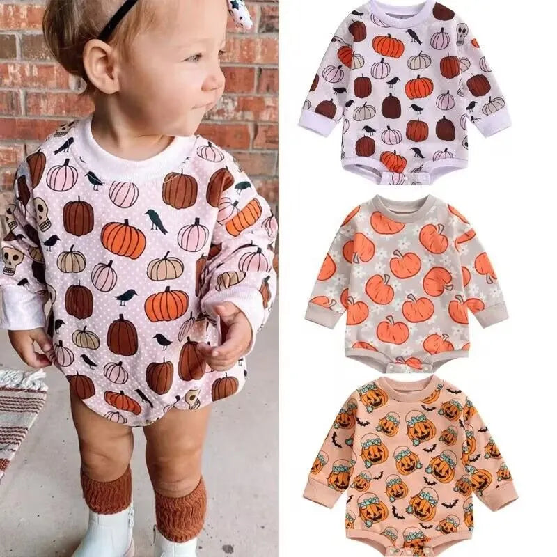 Baby Halloween Pumpkin Print Rompers