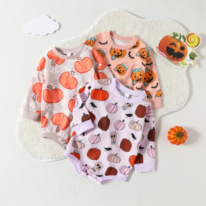 Baby Halloween Pumpkin Print Rompers