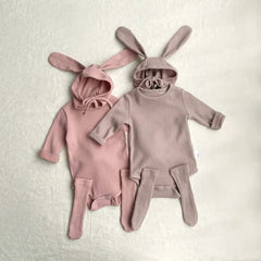 Baby Solid Color Rabbit Bodysuit + Hat + Socks suit