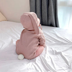 Baby Solid Color Rabbit Bodysuit + Hat + Socks suit