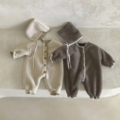 Baby plush warm romper+ hat