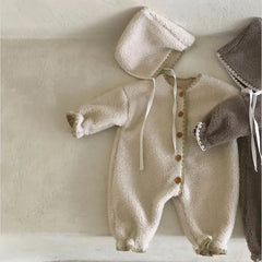 Baby plush warm romper+ hat