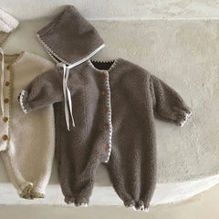 Baby plush warm romper+ hat