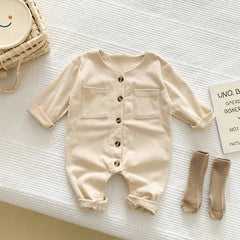Baby solid color open button romper