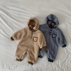 Baby plush warm romper+ hat