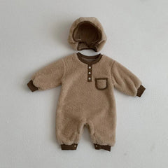 Baby plush warm romper+ hat