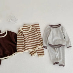 2 piece baby striped solid color suit