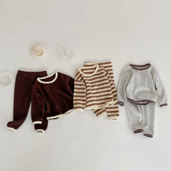 2 piece baby striped solid color suit