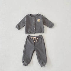 2 piece baby smiley face solid color suit