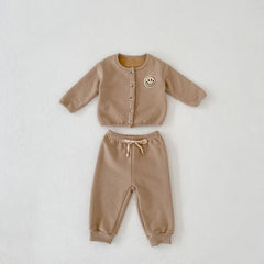 2 piece baby smiley face solid color suit