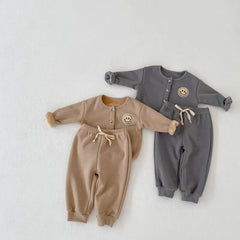 2 piece baby smiley face solid color suit