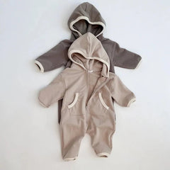 Baby solid color hooded romper