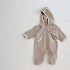 Baby solid color hooded romper