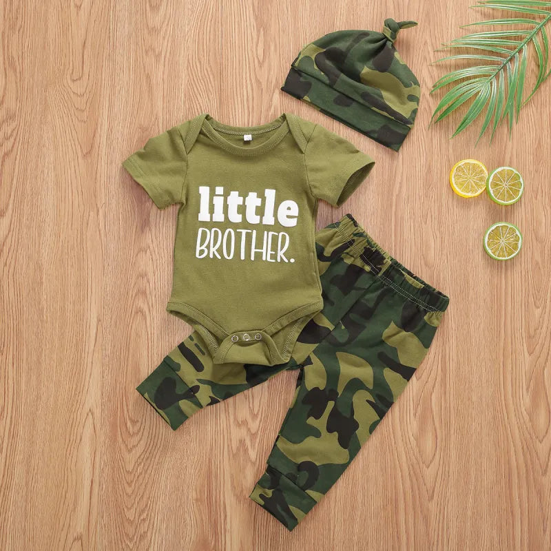 3 Pieces Baby Little Brother Print Suit