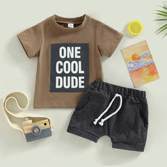 2pcs Baby Boy ONE COOL DUDE Print Set