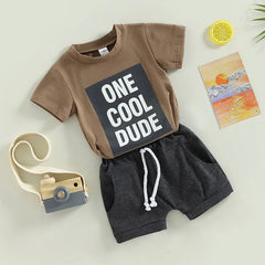 2pcs Baby Boy ONE COOL DUDE Print Set