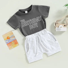 2pcs Baby Boy BIRTHDAY BOY Print Set