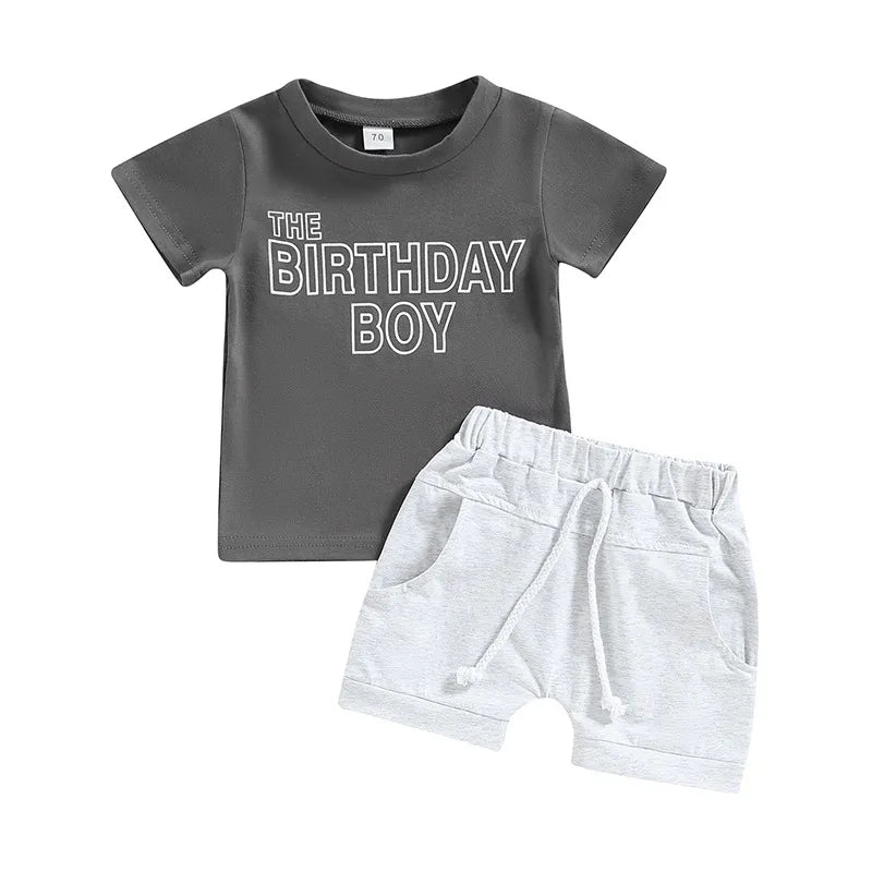 2pcs Baby Boy BIRTHDAY BOY Print Set