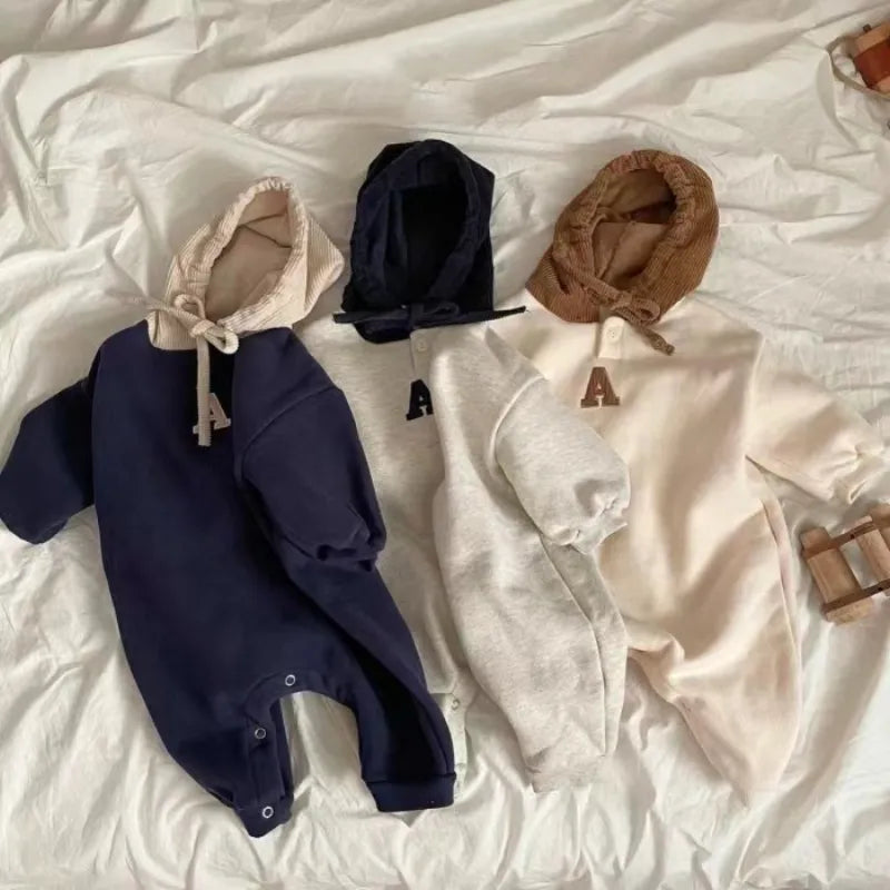 Baby Solid Color Hooded Romper