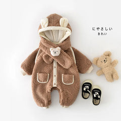 Baby Winter Warm Bear Jumpsuit+Scarf