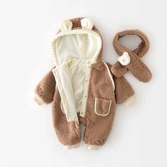 Baby Winter Warm Bear Jumpsuit+Scarf