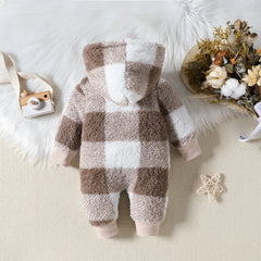 Baby plush plaid jumpsuit