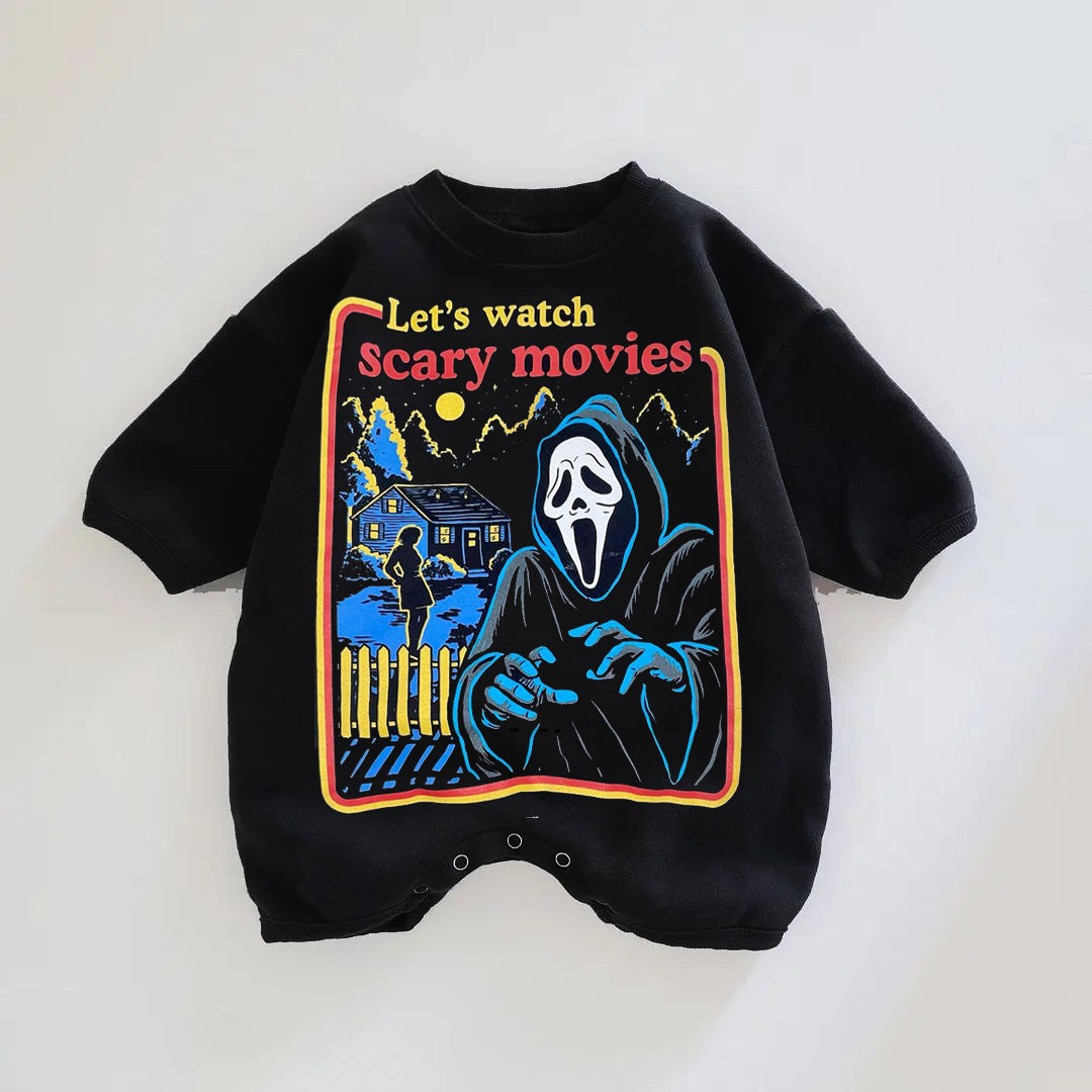 Baby Let's Watch Scary Movies Print Romper