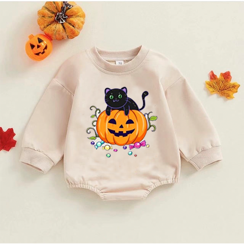 Baby Black Cat Halloween Print Romper