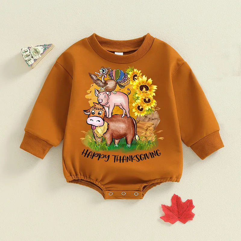 Baby Happy ThanksGiviing Print Romper