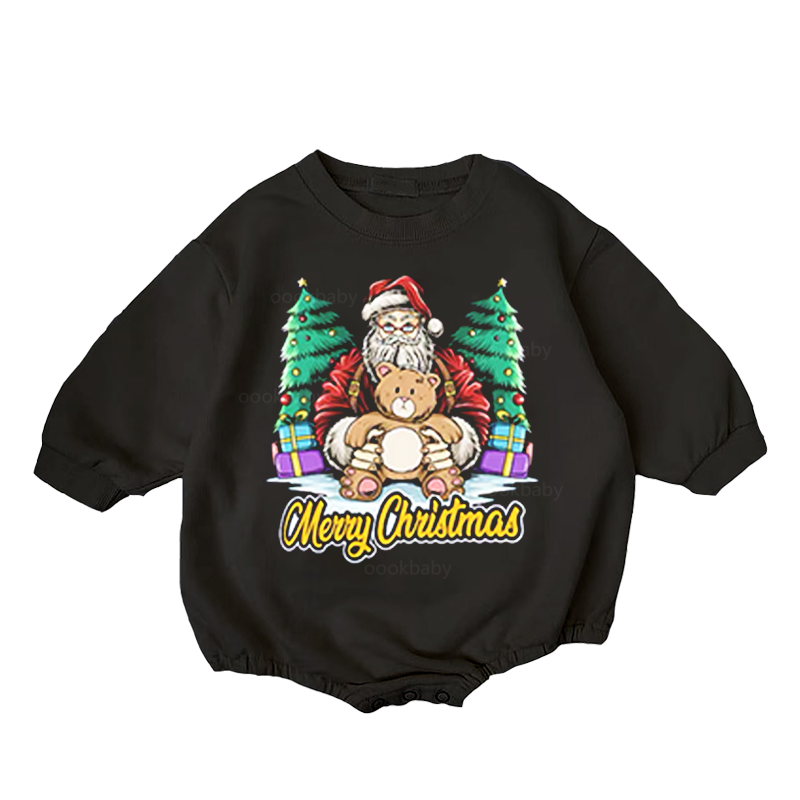 Baby Charisma Santa Claus Bear Print Romper