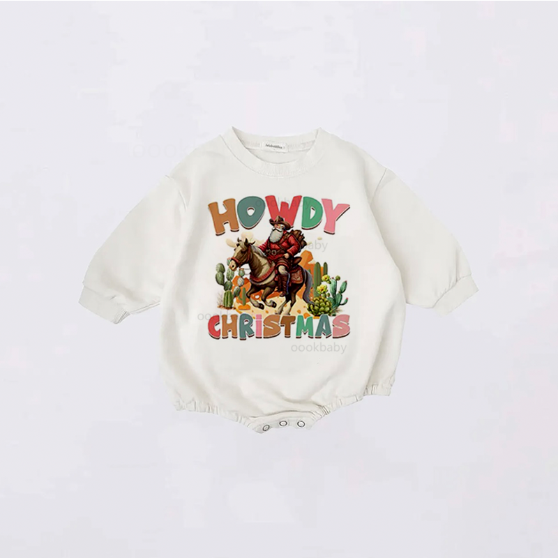 Baby Christmas Howay Horse Print Romper