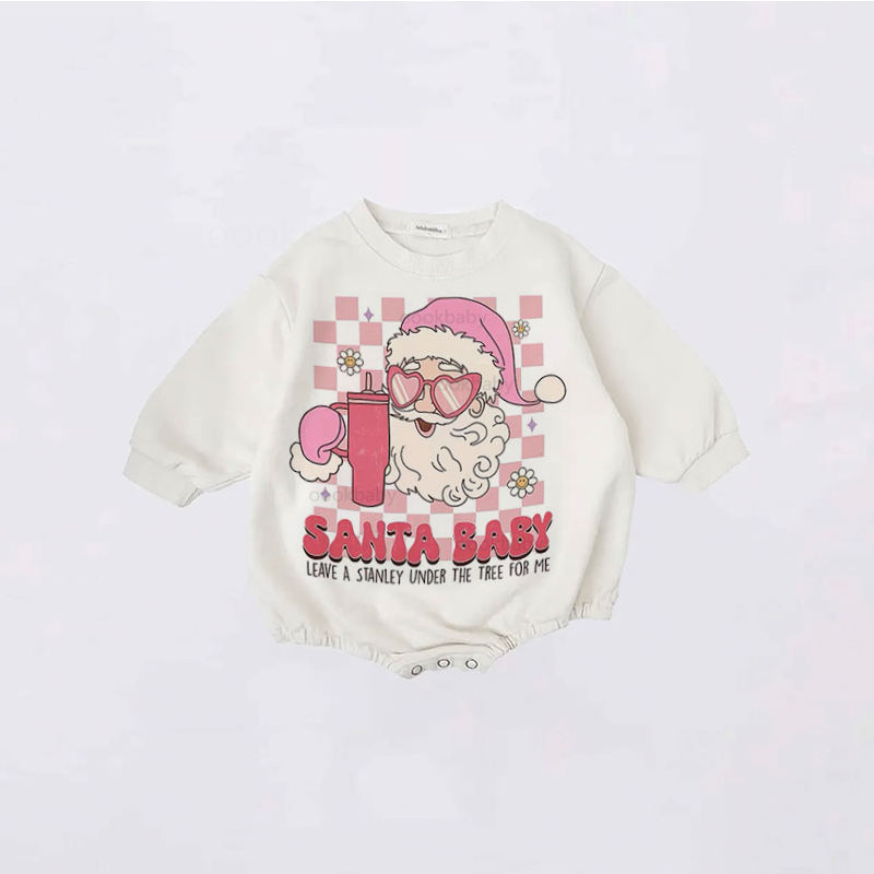 Baby Christmas Santa Pink Print Romper