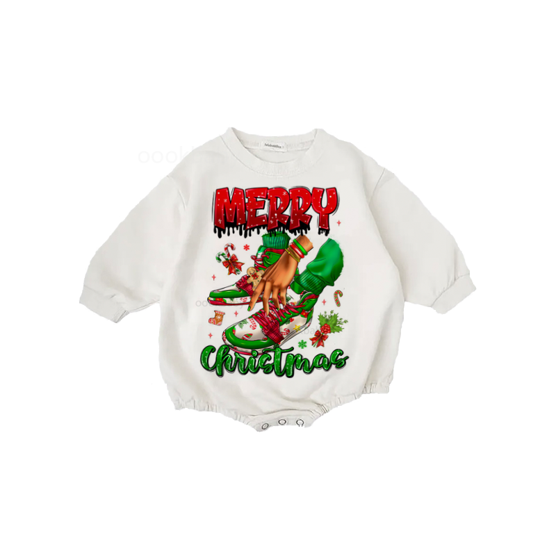 Baby Christmas Shoes Print Romper