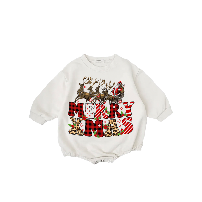 Baby Christmas Santa Deer Print Romper