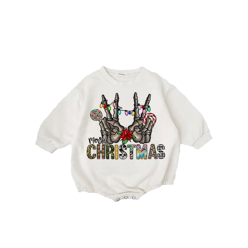 Baby Christmas Two Bone Print Romper