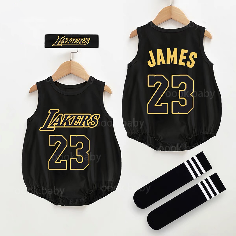 Baby Jersey J Twenty-three Black Socks Headband Print Romper