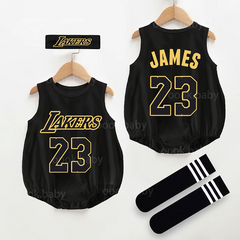 Baby Jersey J Twenty-three Black Socks Headband Print Romper