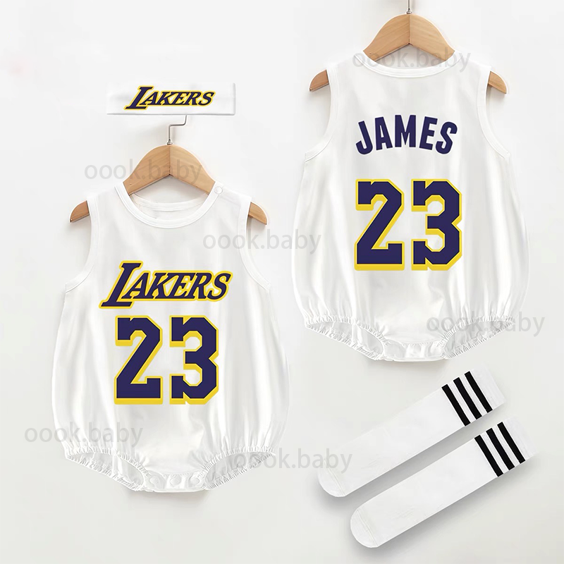 Baby Jersey J Twenty-three White Socks Headband Print Romper