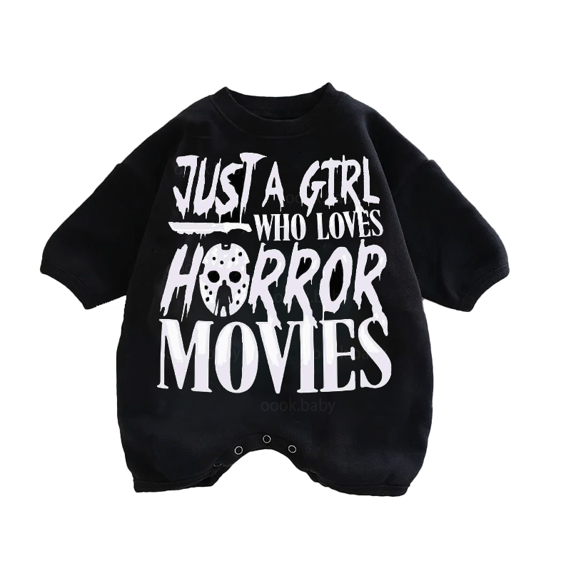 Baby Just a Girl who love horror movies Print Romper