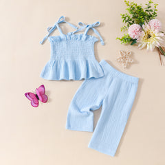 New Baby and Children's Solid Color Sling Top Trousers Girls Summer Fashionable suit