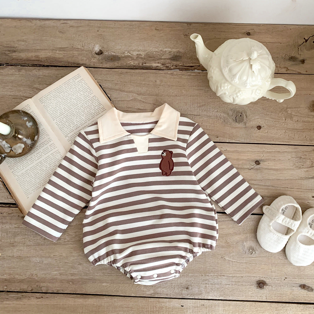 Baby Striped Lapel Bodysuit