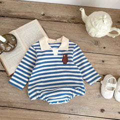 Baby Striped Lapel Bodysuit